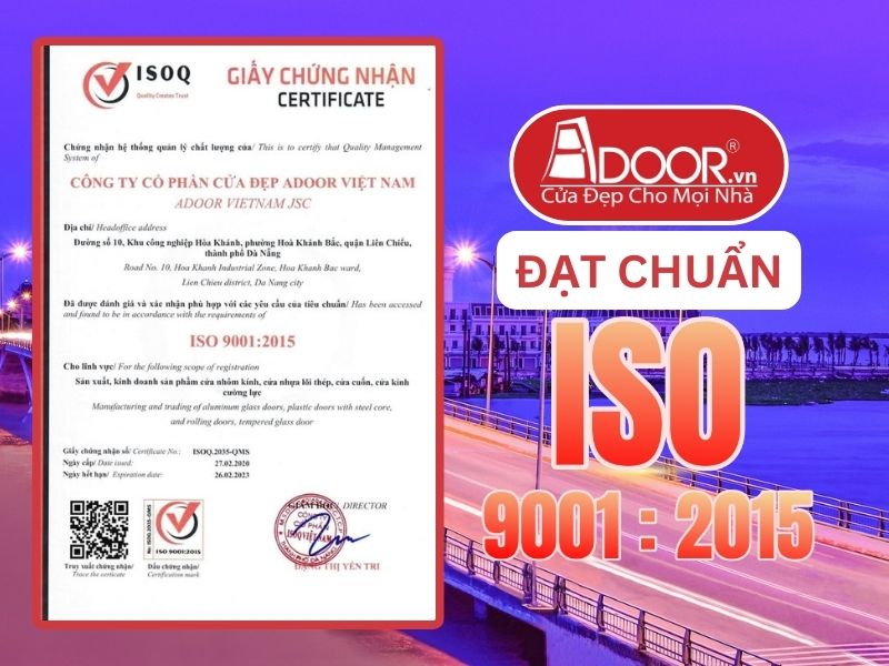 Chứng nhận ISO minh chứng Adoor uy tín phục vụ Rạch Giá