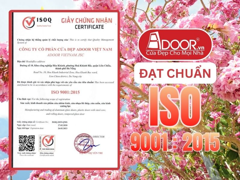 Chứng nhận ISO minh chứng Adoor uy tín phục vụ Sóc Trăng