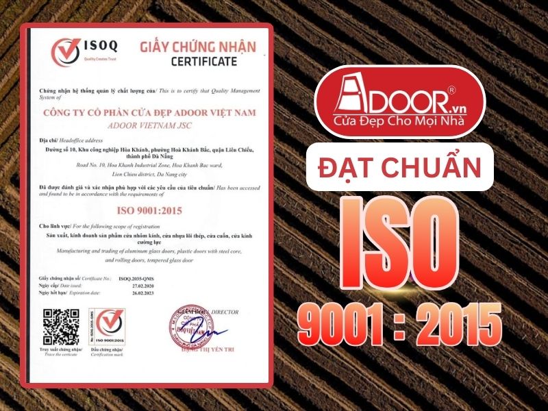 Chứng nhận ISO minh chứng Adoor uy tín phục vụ Trà Vinh