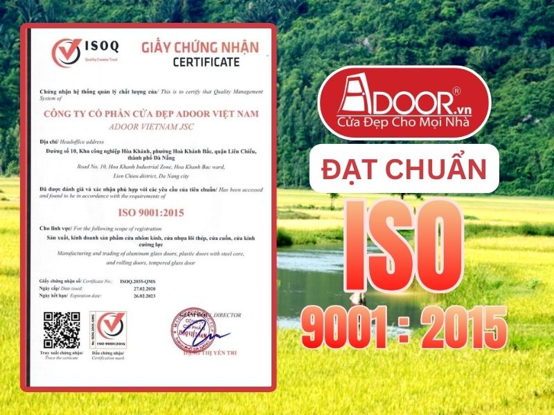 Chứng nhận ISO minh chứng Adoor uy tín phục vụ Tuy Hòa