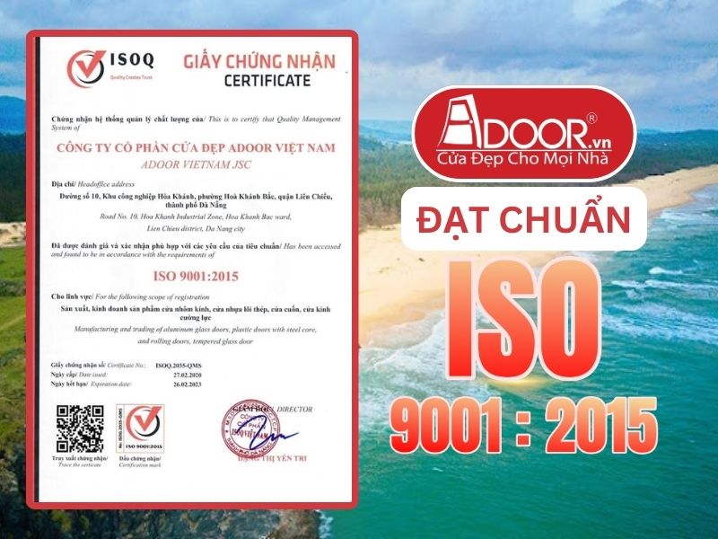 Chứng nhận ISO minh chứng Adoor uy tín phục vụ Tuy Hòa