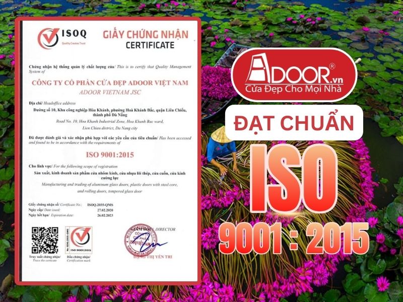 Chứng nhận ISO minh chứng Adoor uy tín phục vụ Vị Thanh