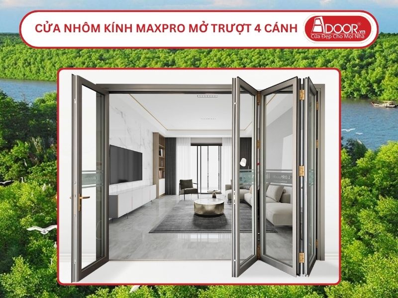 Cửa Nhôm Kính MaxPro Mở Xếp Trượt 4 Cánh Adoor Tại Cà Mau