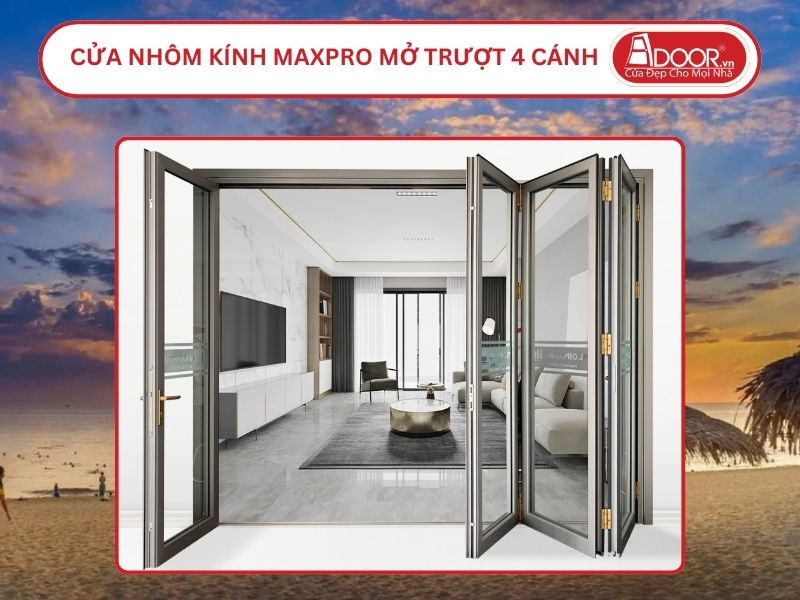 Cửa Nhôm Kính MaxPro Mở Xếp Trượt 4 Cánh Adoor Tại Đồng Hới