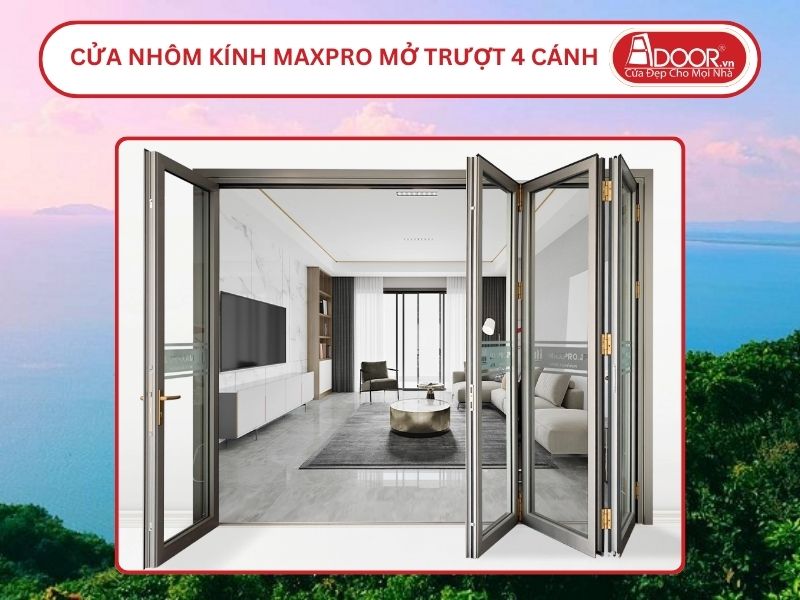 Cửa Nhôm Kính MaxPro Mở Xếp Trượt 4 Cánh Adoor Tại Hà Tiên