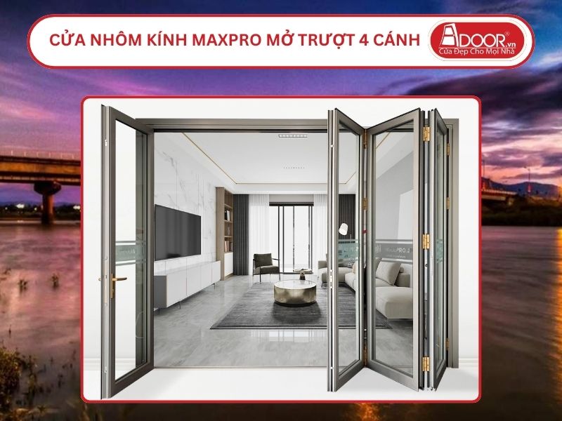 Cửa Nhôm Kính MaxPro Mở Xếp Trượt 4 Cánh Adoor Tại Kon Tum
