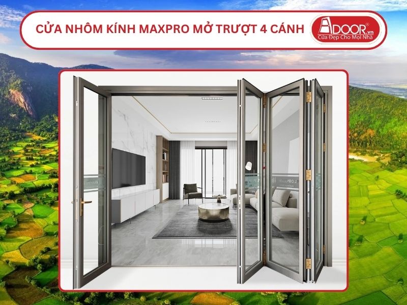 Cửa Nhôm Kính MaxPro Mở Xếp Trượt 4 Cánh Adoor Tại Long Xuyên