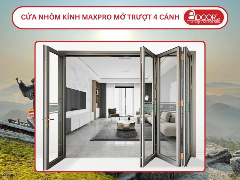 Cửa Nhôm Kính MaxPro Mở Xếp Trượt 4 Cánh Adoor Tại Quảng Ninh