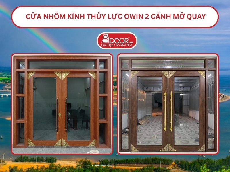 Cửa nhôm kính thủy lực Owin 2 cánh mở quay Hà Tĩnh