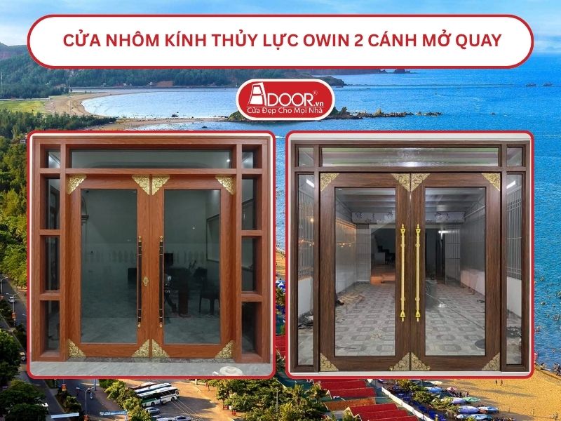 Cửa nhôm kính thủy lực Owin 2 cánh mở quay Vinh