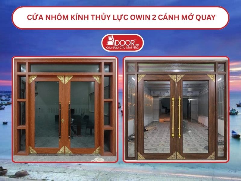 Cửa nhôm kính thủy lực Owin 2 cánh mở quay tại Bình Thuận