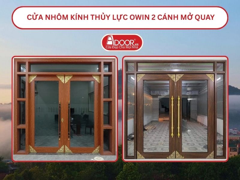 Cửa nhôm kính thủy lực Owin 2 cánh mở quay tại Đồng Xoài