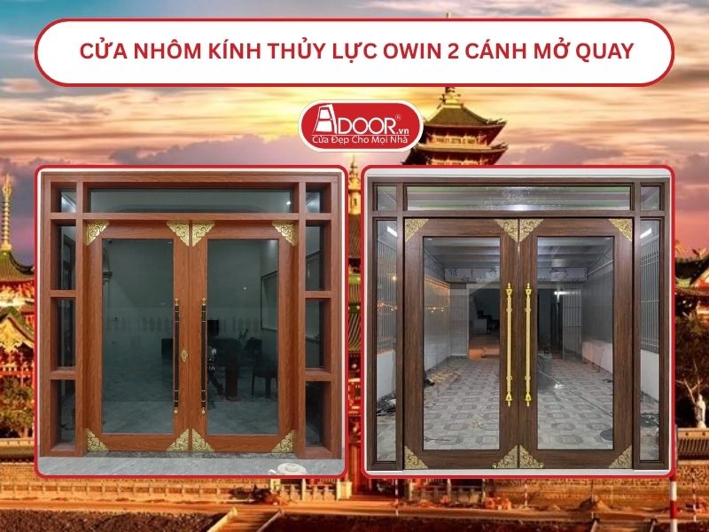 Cửa nhôm kính thủy lực Owin 2 cánh mở quay tại Gia Lai