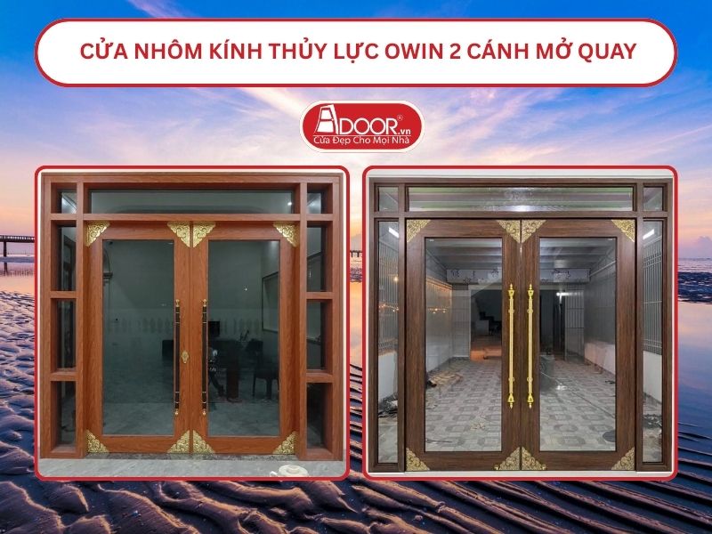 Cửa nhôm kính thủy lực Owin 2 cánh mở quay tại Mỹ Tho