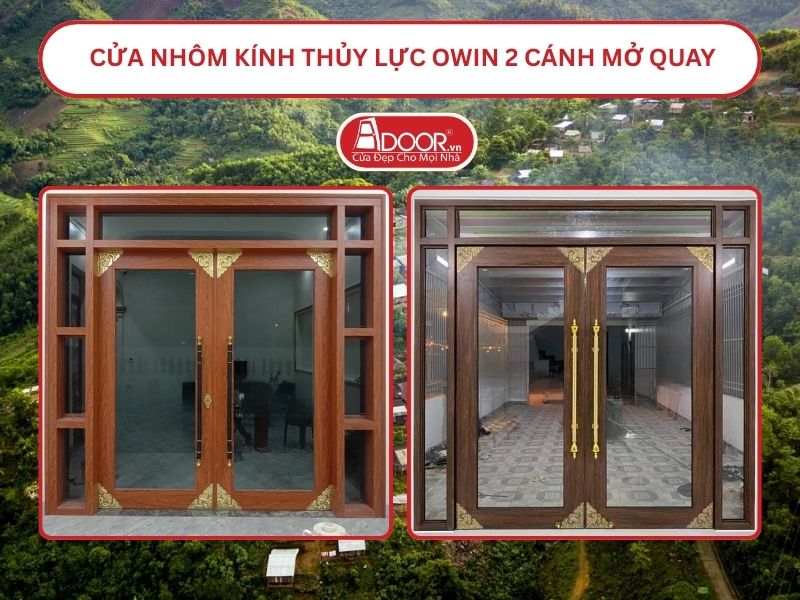 Cửa nhôm kính thủy lực Owin 2 cánh mở quay tại Quảng Nam