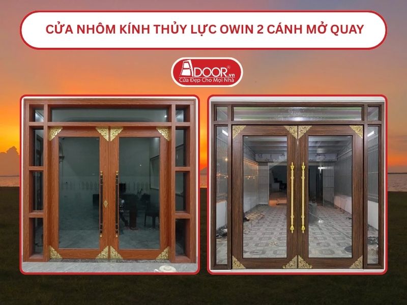 Cửa nhôm kính thủy lực Owin 2 cánh mở quay tại Tân Uyên