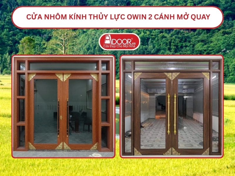 Cửa nhôm kính thủy lực Owin 2 cánh mở quay tại Tuy Hòa