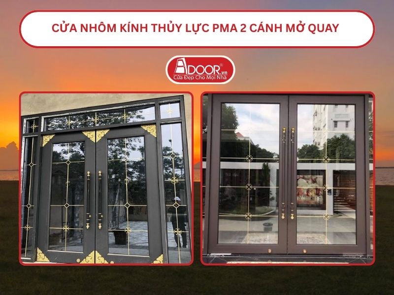 Cửa nhôm kính thủy lực PMA 2 cánh mở quay tại Tân Uyên