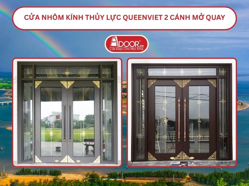 Cửa nhôm kính thủy lực QueenViet 2 cánh mở quay Hà Tĩnh