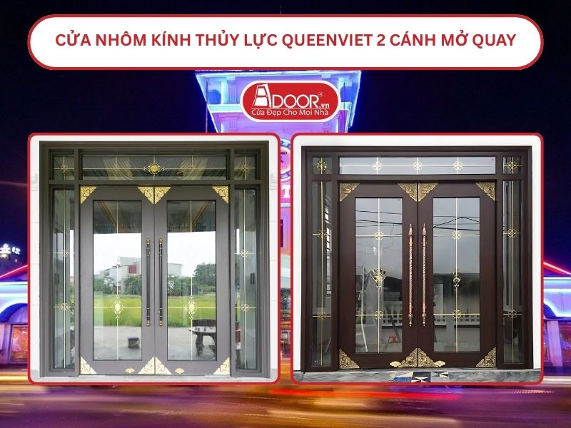 Cửa nhôm kính thủy lực QueenViet 2 cánh mở quay Hồ Chí Minh