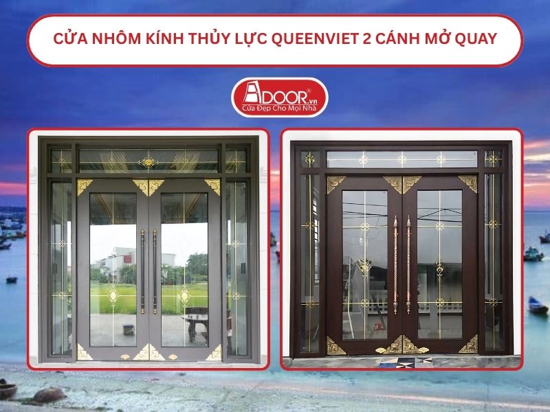 Cửa nhôm kính thủy lực QueenViet 2 cánh mở quay tại Bình Thuận