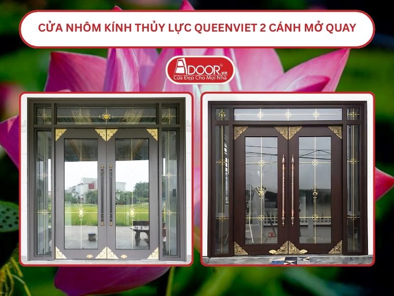 Cửa nhôm kính thủy lực QueenViet 2 cánh mở quay tại Cao Lãnh