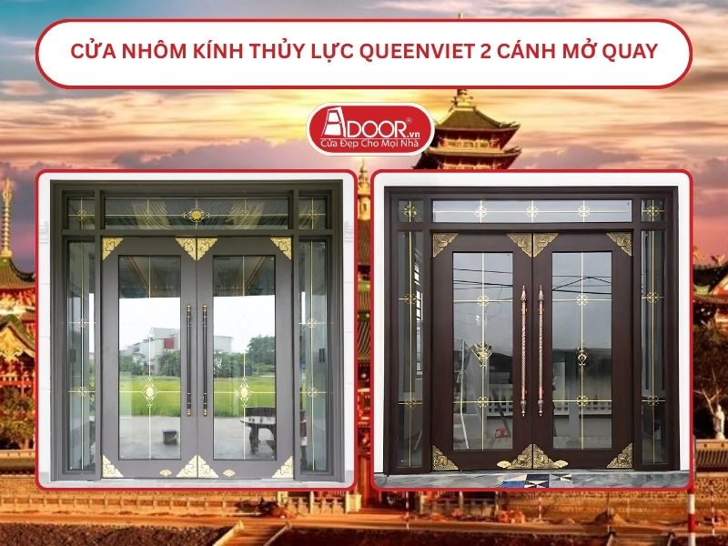 Cửa nhôm kính thủy lực QueenViet 2 cánh mở quay tại Gia Lai