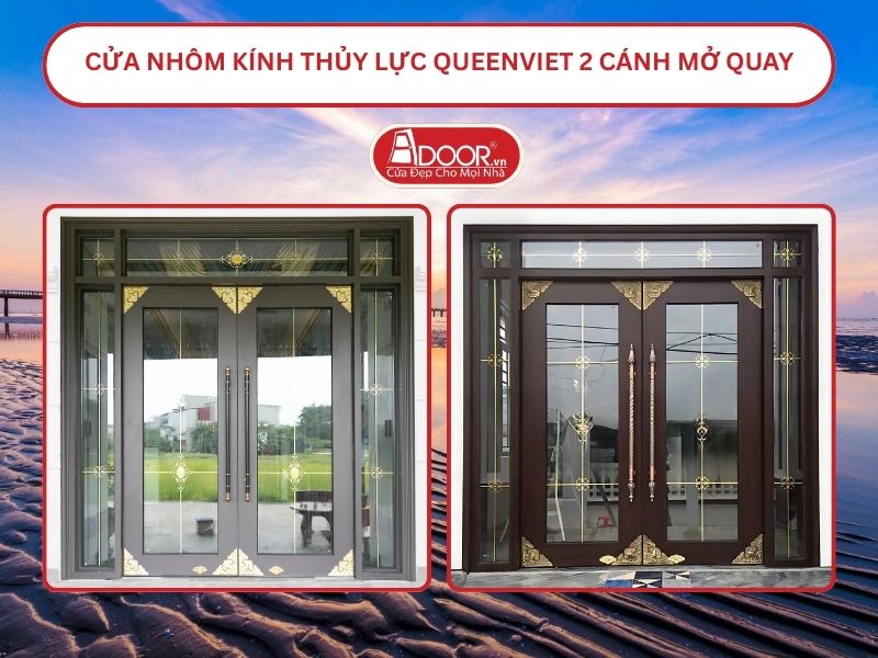Cửa nhôm kính thủy lực QueenViet 2 cánh mở quay tại Mỹ Tho
