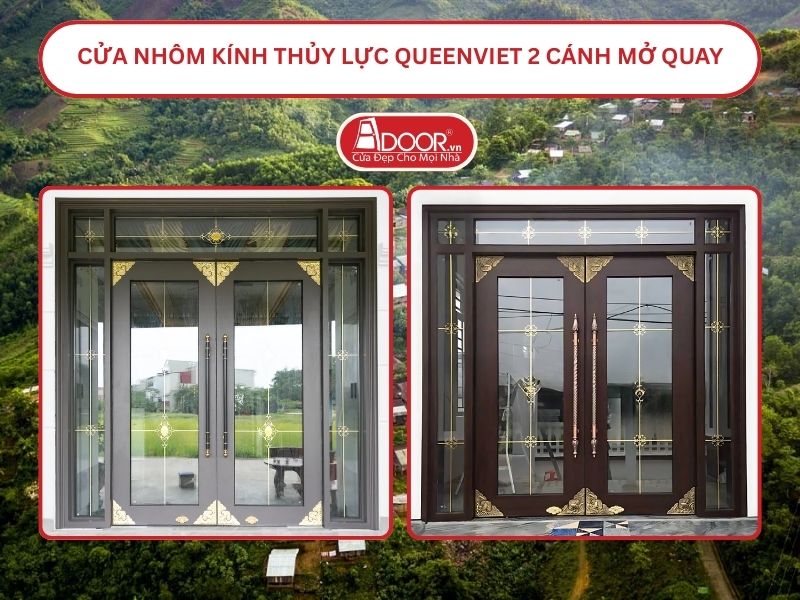 Cửa nhôm kính thủy lực QueenViet 2 cánh mở quay tại Quảng Nam
