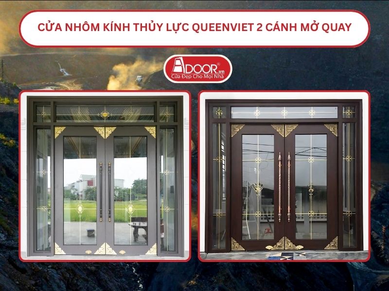 Cửa nhôm kính thủy lực QueenViet 2 cánh mở quay tại Quảng Ninh