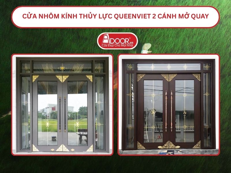 Cửa nhôm kính thủy lực QueenViet 2 cánh mở quay tại Tam Kỳ