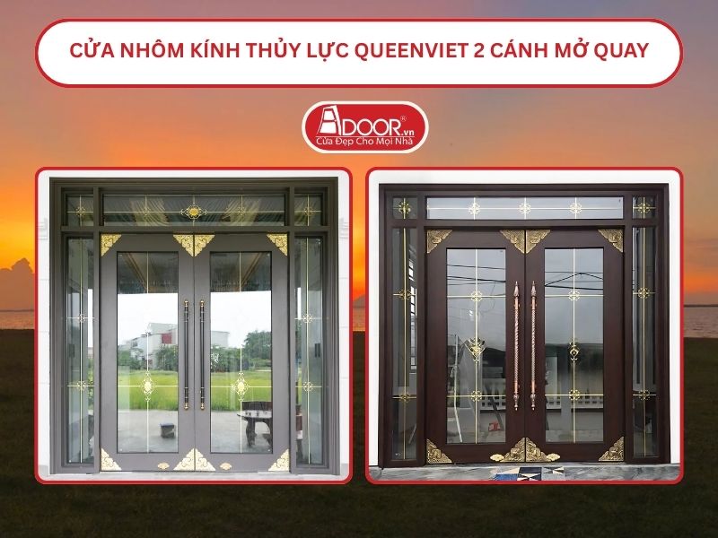 Cửa nhôm kính thủy lực QueenViet 2 cánh mở quay tại Tân Uyên