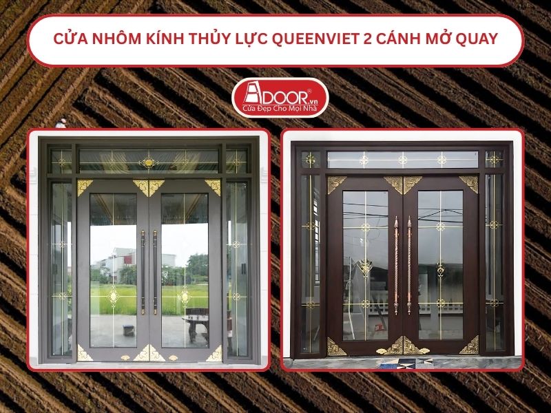 Cửa nhôm kính thủy lực QueenViet 2 cánh mở quay tại Trà Vinh