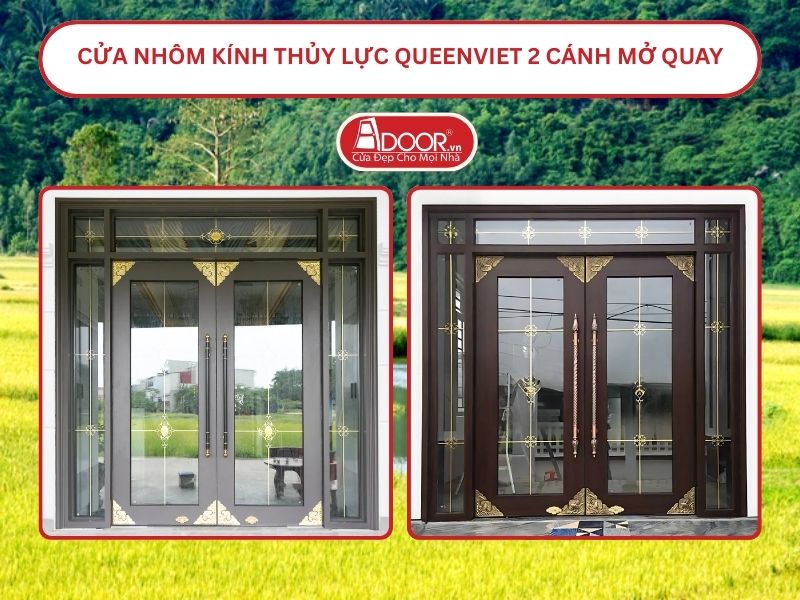 Cửa nhôm kính thủy lực QueenViet 2 cánh mở quay tại Tuy Hòa