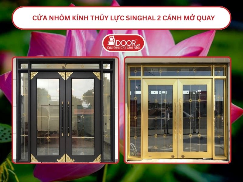 Cửa nhôm kính thủy lực Singhal cửa đi 2 cánh mở quay tại Cao Lãnh
