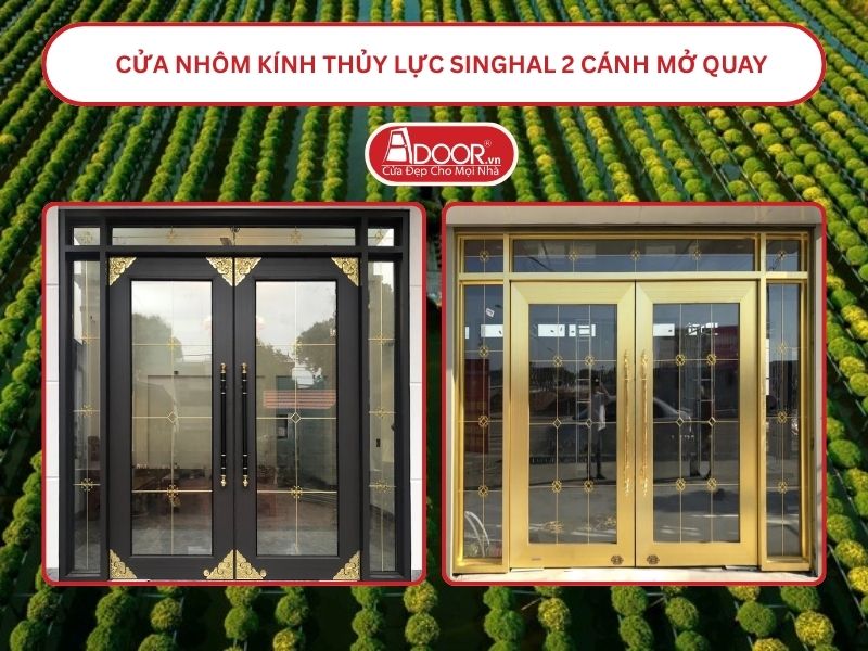 Cửa nhôm kính thủy lực Singhal cửa đi 2 cánh mở quay tại Sa Đéc