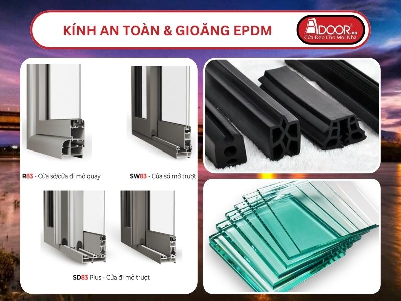 Kính An Toàn Và Gioăng EPDM Kín Khít Đi Kèm Cửa Nhôm Kính MaxPro Adoor Tại Kon Tum