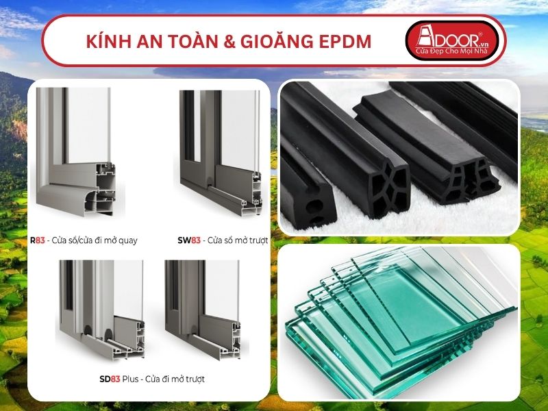 Kính An Toàn Và Gioăng EPDM Kín Khít Đi Kèm Cửa Nhôm Kính MaxPro Adoor Tại Long Xuyên