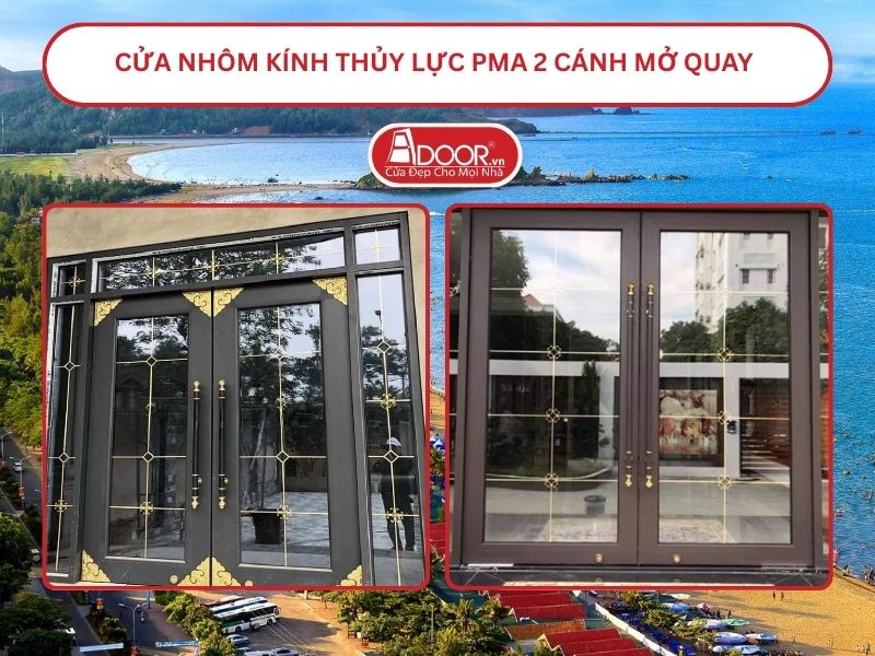 cửa nhôm kính thủy lực PMA 2 cánh mở quay Vinh