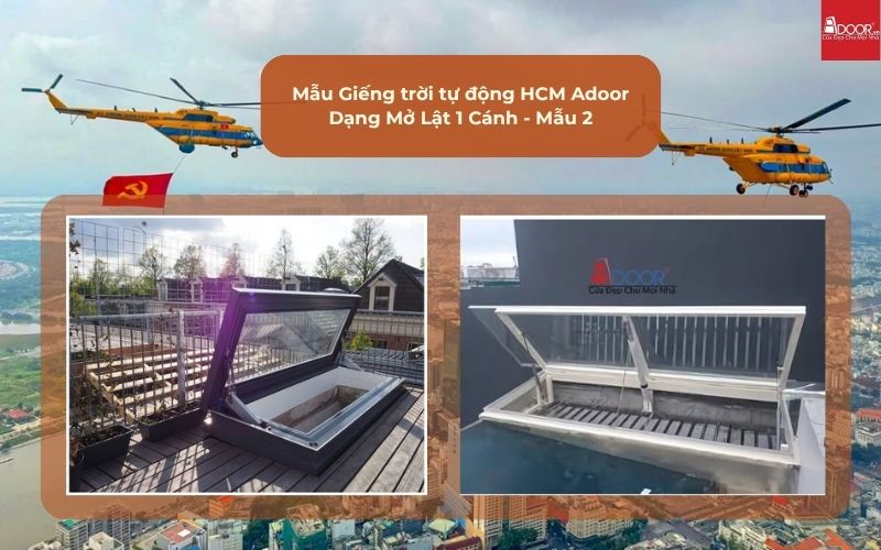 Mẫu Giếng trời tự động HCM Adoor Dạng Mở Lật 1 Cánh - Mẫu 2