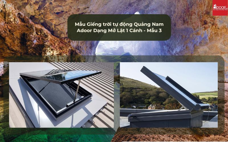 Mẫu Giếng trời tự động Quảng Nam Adoor Dạng Mở Lật 1 Cánh - Mẫu 3