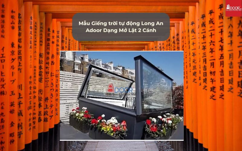 Mẫu Giếng trời tự động Long An Adoor Dạng Mở Lật 2 Cánh