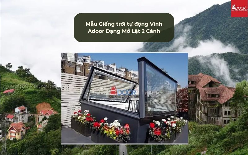 Mẫu Giếng trời tự động Vinh Adoor Dạng Mở Lật 2 Cánh