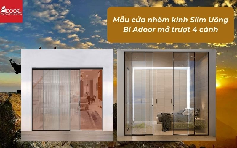 Mẫu cửa nhôm kính Slim Uông Bí Adoor mở trượt 4 cánh Mẫu cửa nhôm kính Slim Uông Bí Adoor mở trượt 4 cánh