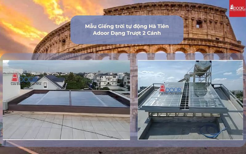 Mẫu Giếng trời tự động Hà Tiên Adoor Dạng Trượt 2 Cánh