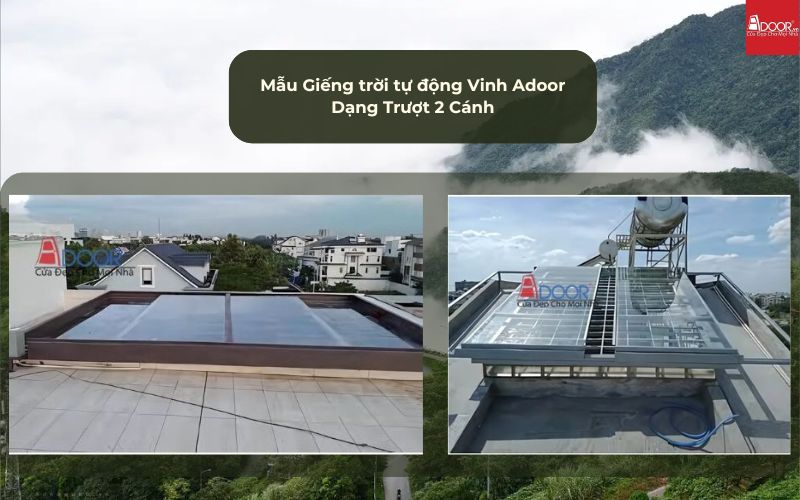 Mẫu Giếng trời tự động Vinh Adoor Dạng Trượt 2 Cánh
