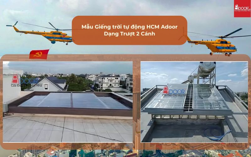 Mẫu Giếng trời tự động HCM Adoor Dạng Trượt 2 Cánh