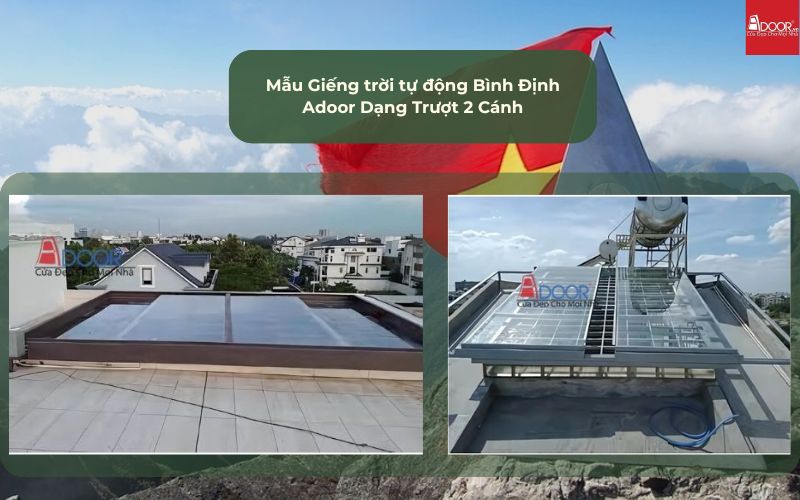 Mẫu Giếng trời tự động Bình Định Adoor Dạng Trượt 2 Cánh