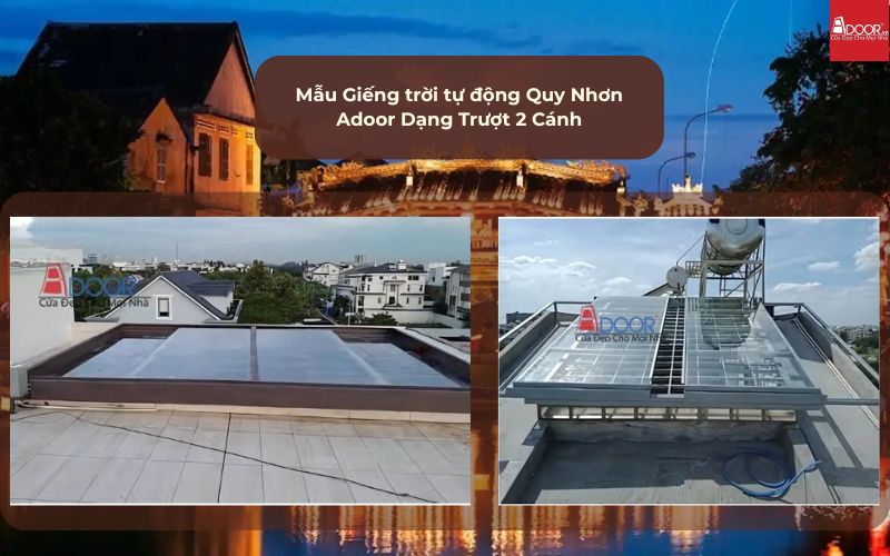 Mẫu Giếng trời tự động Quy Nhơn Adoor Dạng Trượt 2 Cánh