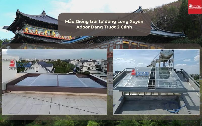 Mẫu Giếng trời tự động Long Xuyên Adoor Dạng Trượt 2 Cánh
